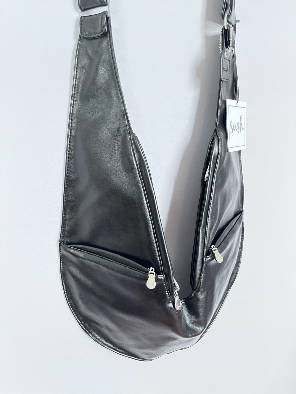 Sash Faux Black Leather Sling Bag